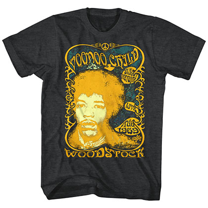 Jimi Hendrix Blue And Gold Mens Black T-Shirt