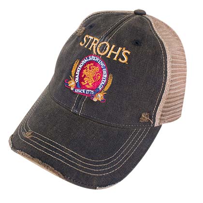 Stroh's Beer Logo Retro Brand Washed Brown Mesh Trucker Hat