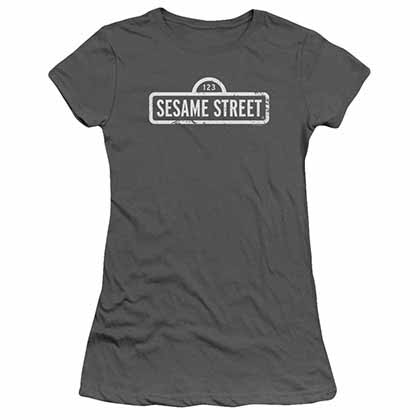 Sesame Street One Color Logo Gray Juniors T-Shirt