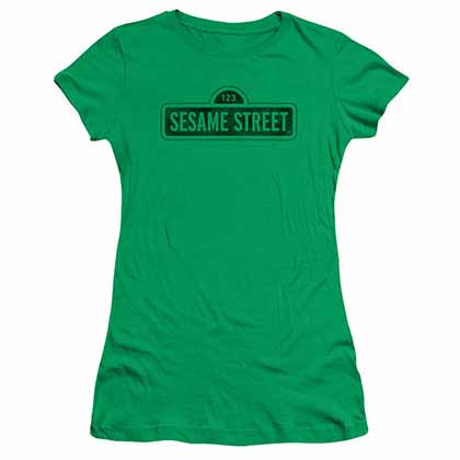 Sesame Street One Color Dark Green Juniors T-Shirt