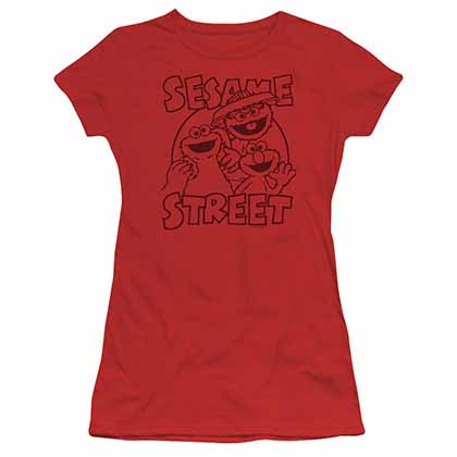 Sesame Street Group Crunch Red Juniors T-Shirt