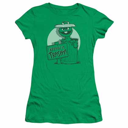 Sesame Street Keepin It Trashy Green Juniors T-Shirt