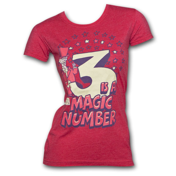 Schoolhouse Rock Three Magic Number Red Juniors Graphic TShirt Schoolhouse Rock Three Magic Number Red Juniors Graphic TShirt