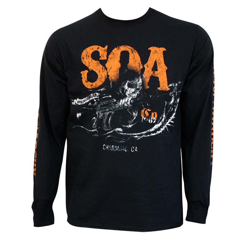 Sons Of Anarchy Men's Black Charging Reaper Long Sleeve Shirt Sons Of Anarchy Men's Black Charging Reaper Long Sleeve Shirt
