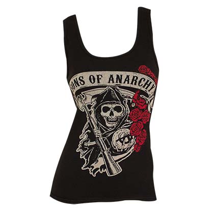 Sons Of Anarchy Roses Reaper Ribbed Women's Black Tank Top