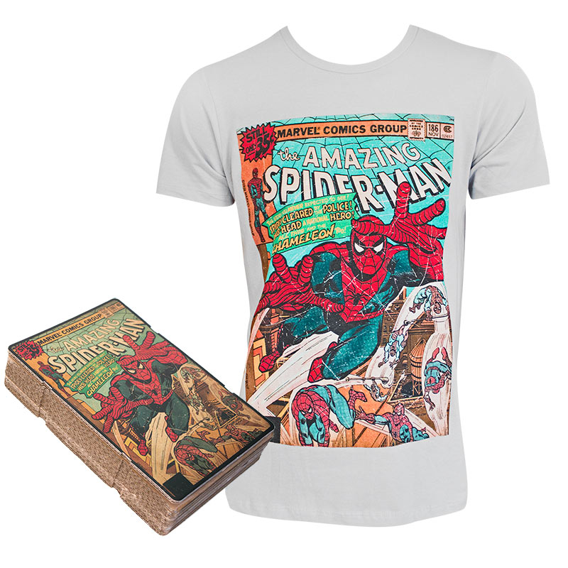 Spiderman Men's Grey Amazing Spiderman Comic Cover Boxed T-Shirt Spiderman Men's Grey Amazing Spiderman Comic Cover Boxed T-Shirt