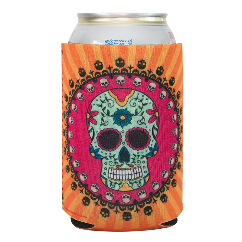 Sugar Skull Orange Beer Can Insulator