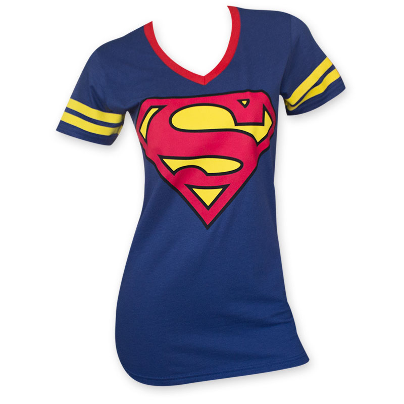 Superman Women's Logo Blue V-Neck T-Shirt | SuperheroDen.com