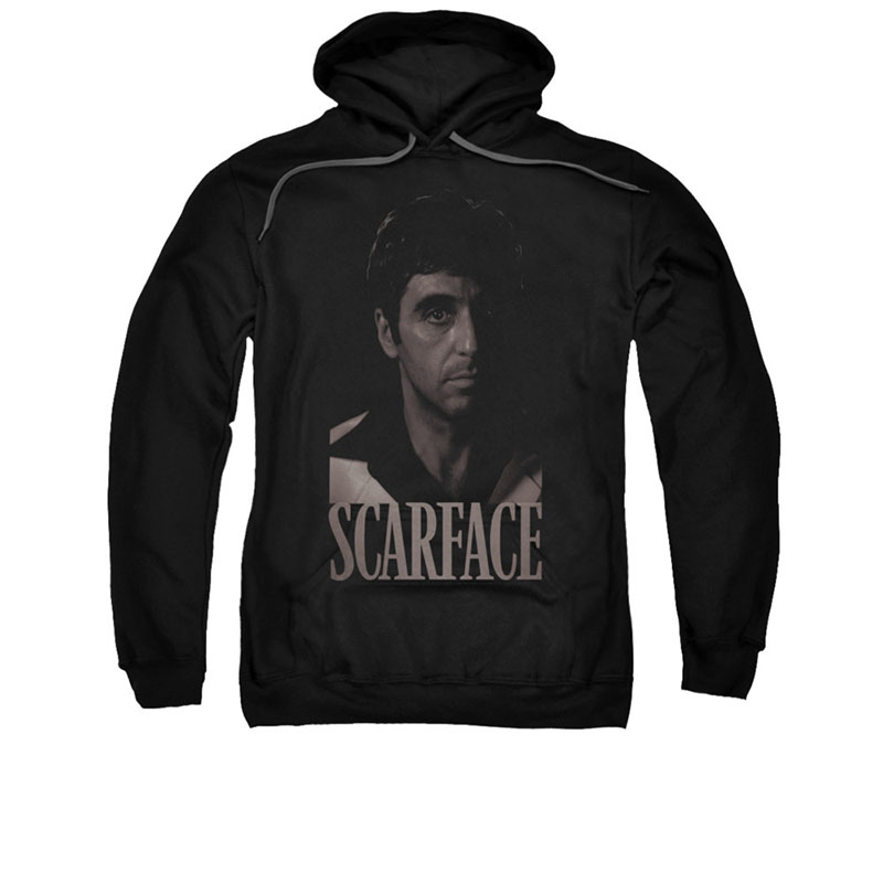 Scarface Men's Black And White Tony Black Pullover Hoodie Scarface Men's Black And White Tony Black Pullover Hoodie