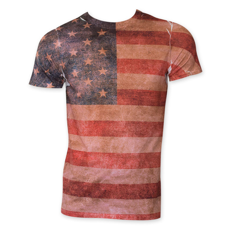 American Flag Sublimated Faded Print T-Shirt