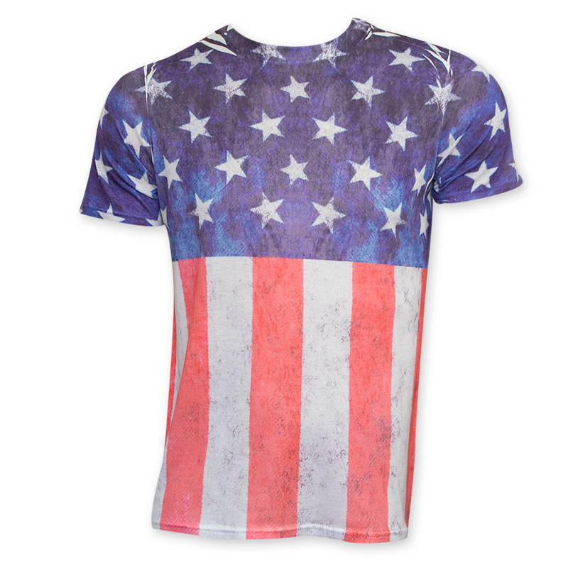 American Flag Distressed Sublimation Print Tee Shirt