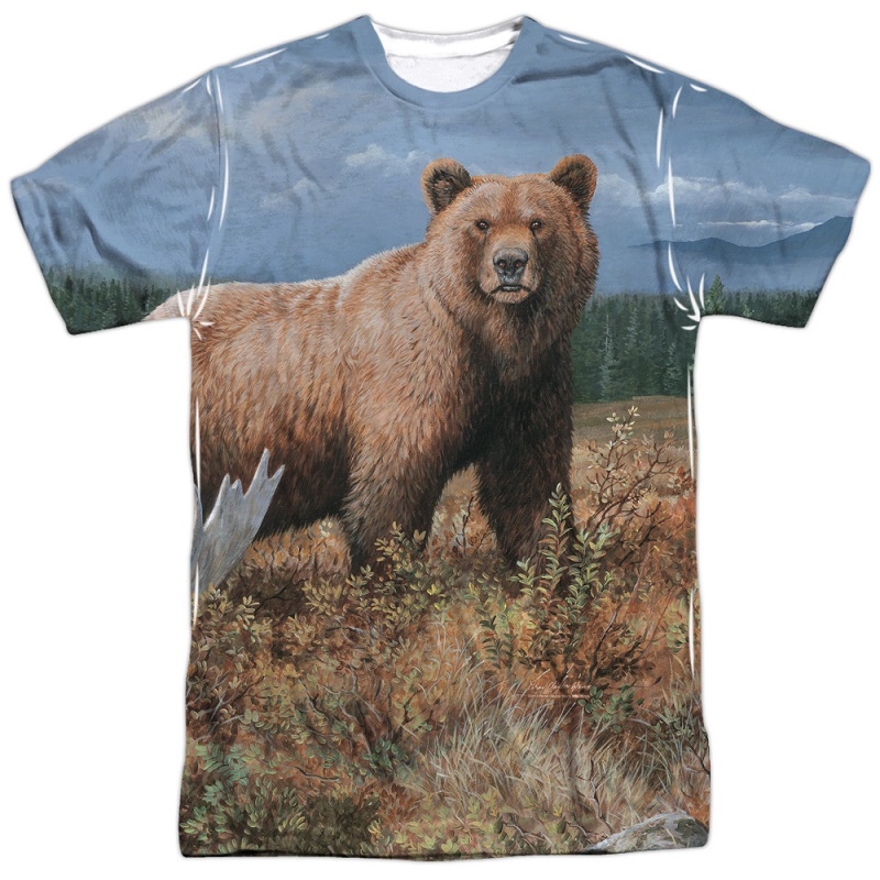 Grizzly Bear Hunting and Fishing Two Sided Print Tshirt Grizzly Bear Hunting and Fishing Two Sided Print Tshirt