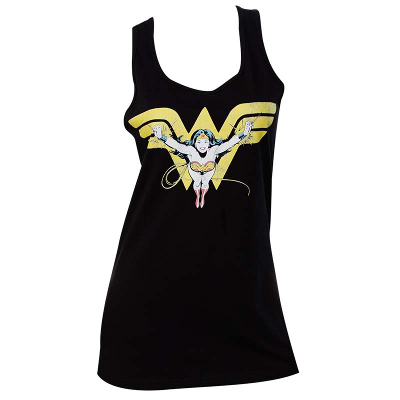 Wonder Woman Comic Flying Over Logo Black Womens Tank Top Wonder Woman Comic Flying Over Logo Black Womens Tank Top
