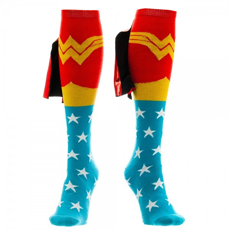 Wonder Woman Blue And Red Women's Knee High Shiney Cape Socks Wonder Woman Blue And Red Women's Knee High Shiney Cape Socks