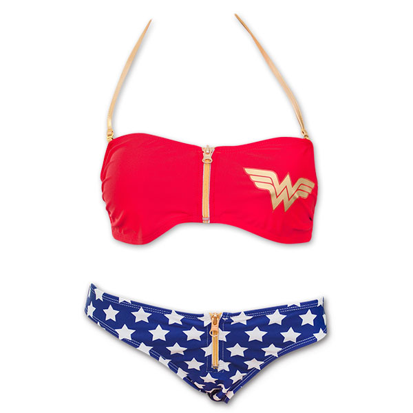Wonder Woman Zipper Bandeau Low Rise Bikini