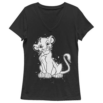 Disney Lion King Simba Splatter Black Juniors V Neck T-Shirt