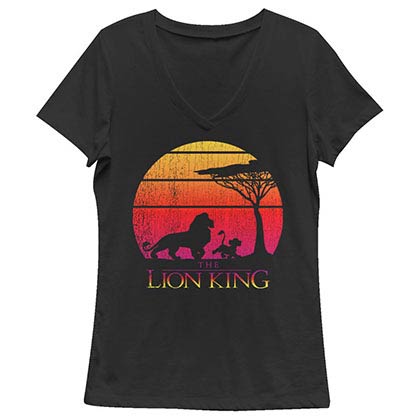 Disney Lion King Sunset Black Juniors V Neck T-Shirt