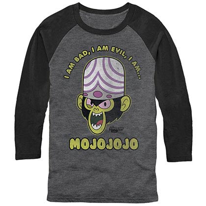 Power Puff Girls Evil Mojojojo Monkey Gray Baseball T-Shirt