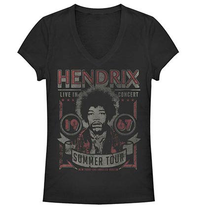 Jimi Hendrix Summer Concert Black Juniors V Neck T-Shirt