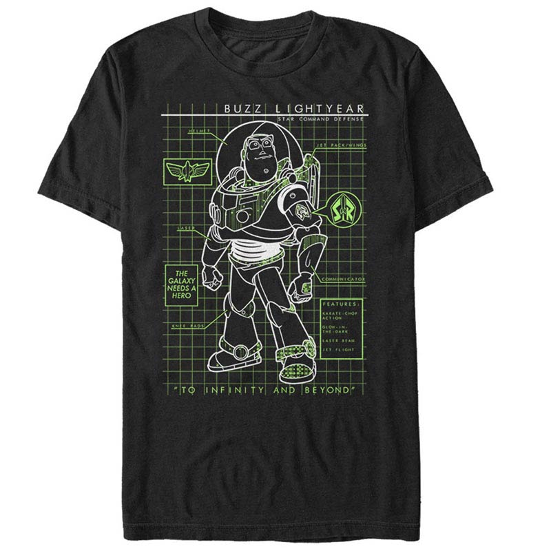 Disney Pixar Toy Story 1-3 Buzzin Schematic Black T-Shirt Disney Pixar Toy Story 1-3 Buzzin Schematic Black T-Shirt