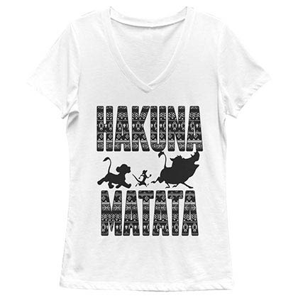 Disney Lion King Hakuna Print White Juniors V Neck T-Shirt